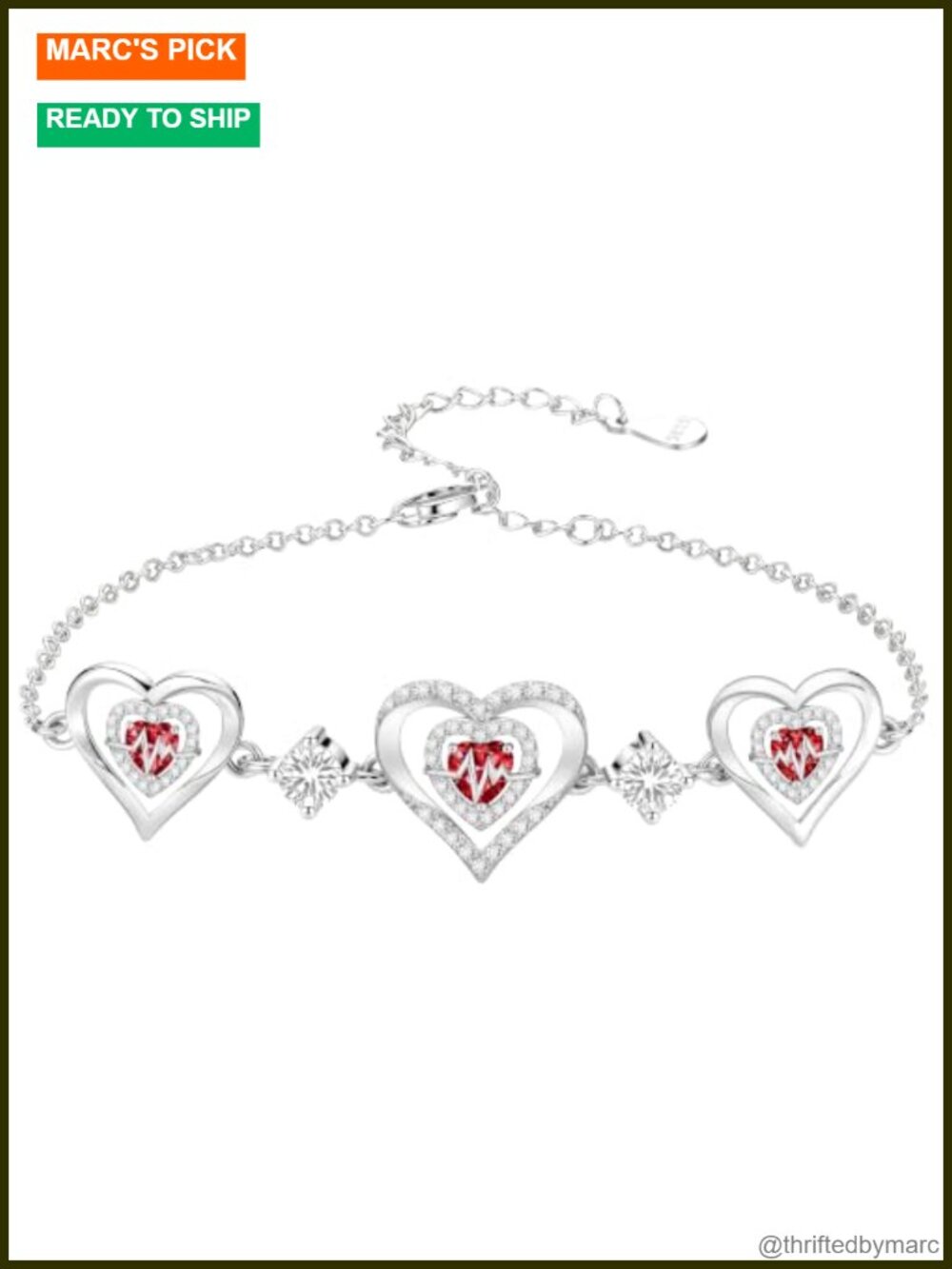 925 Sterling Silver Three Heart Birthstone Bracelet with Cubic Zirconia